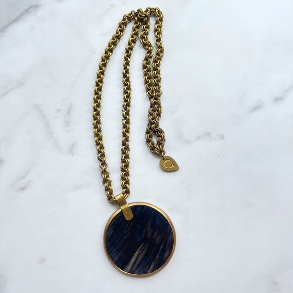 Made Jewelry - Hand Crafted Brass Chain Necklace Bone Disk Pendant